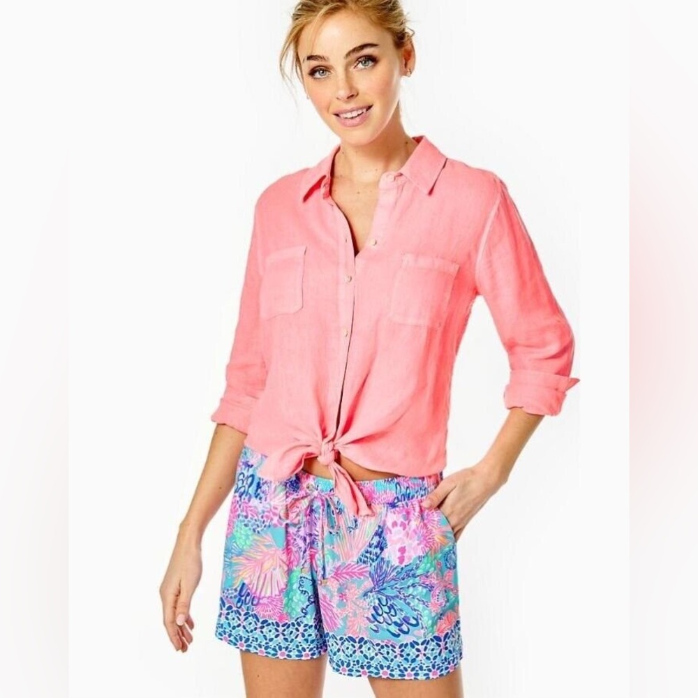Lilly Pulitzer Sea View Linen Button Down